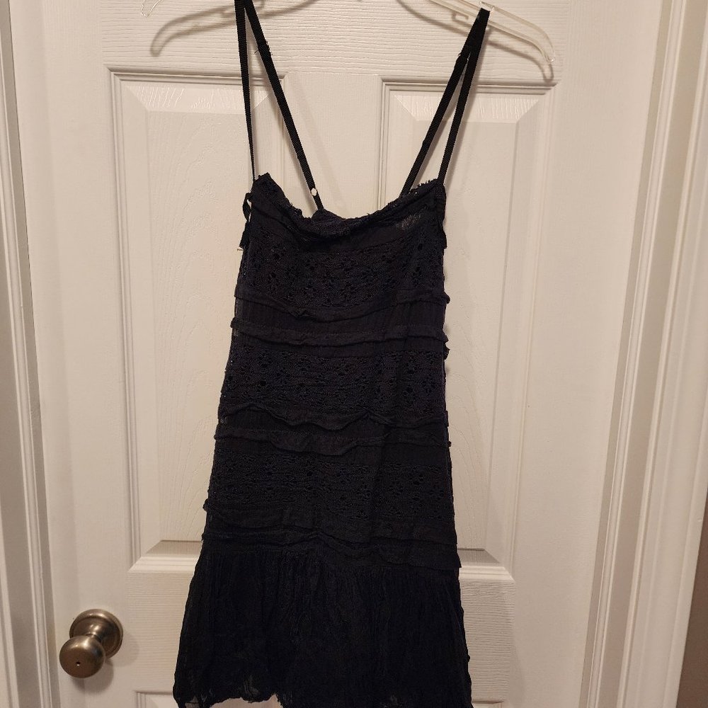 NWOT Free People Black Ruffle Lace Mini Dress